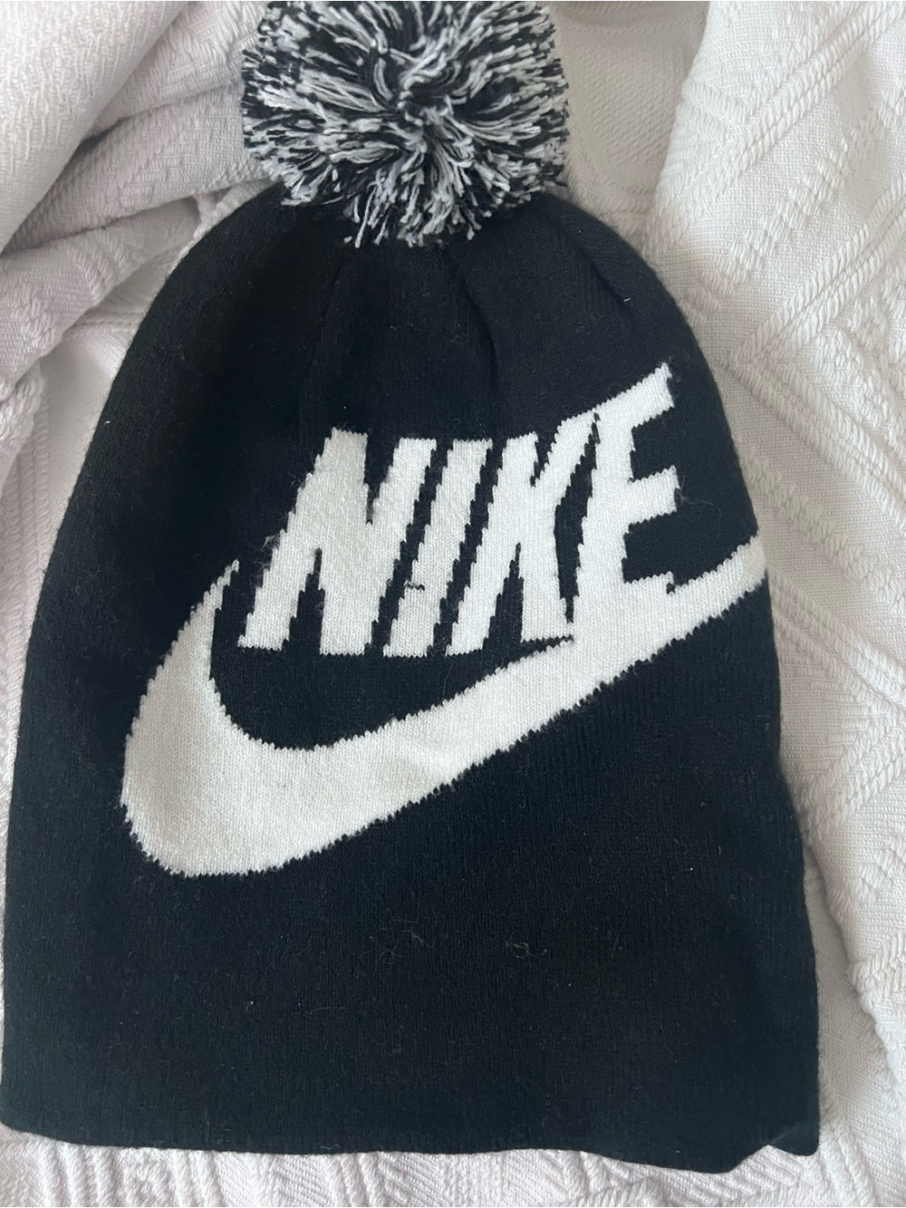 Nike Black and White Logo Pom Beanie